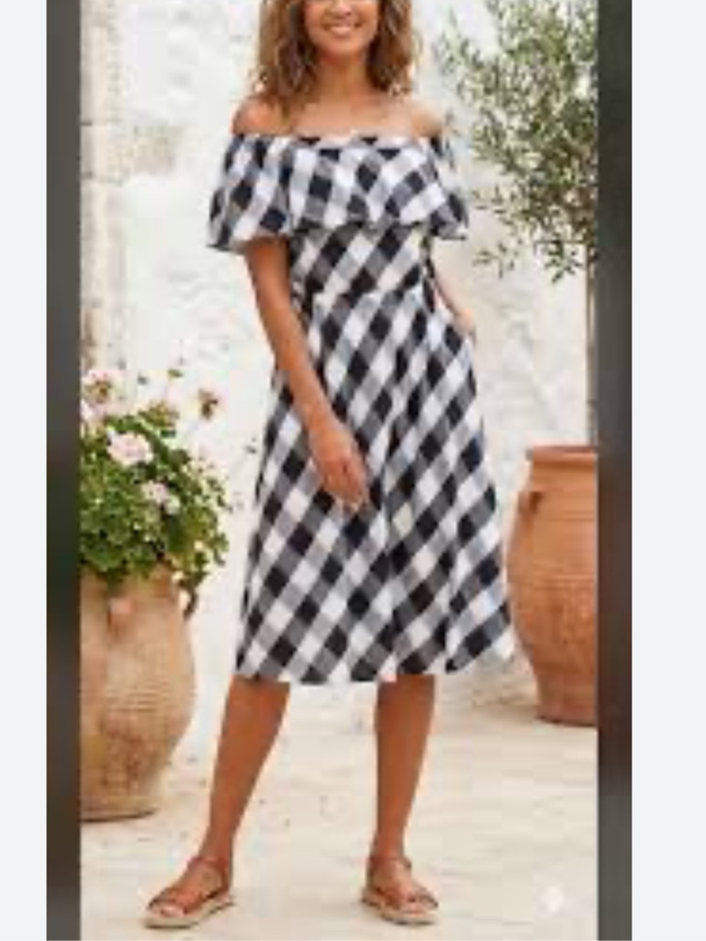 Beauport One-Shoulder Black & White Gingham Midi Dress S